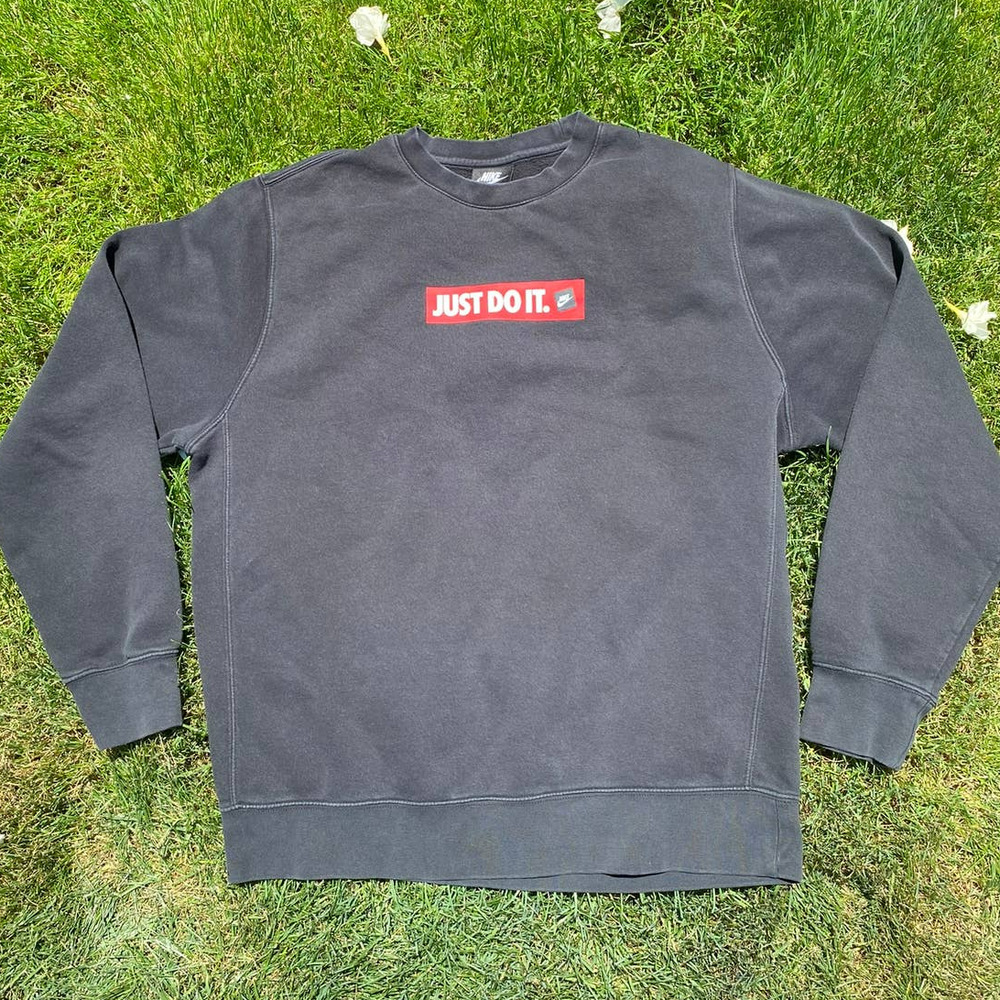 Nike Just Do It Spellout Logo Clean Crewneck Sweatshirt Black Men's Large